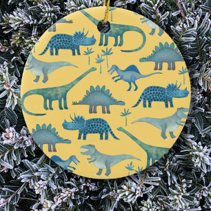Cute Yellow and Blue Dinosaurs Ceramic Ornament