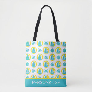 Cute Yellow and Blue Nautical Pattern Personalised Tote Bag