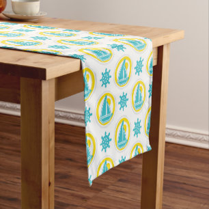 Cute Yellow and Blue Nautical Pattern Short Table Runner