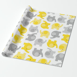 Cute Yellow and Grey Baby Elephants Wrapping Paper