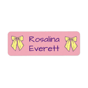 Cute Yellow and Pink  Bows Girls Names Kids Return Address Label