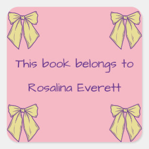Cute Yellow and Pink  Bows Girls Names Kids Square Sticker