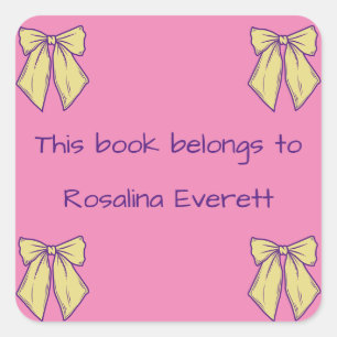 Cute Yellow and Pink Bows Girls Names Kids Square Sticker