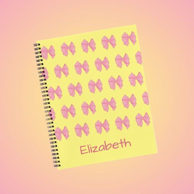 Cute Yellow and Pink Bows Pattern Girl's Name Notebook (Creator Uploaded)