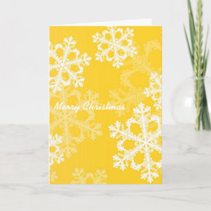 Cute yellow and white Christmas snowflakes Holiday Card