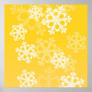 Cute yellow and white Christmas snowflakes Poster