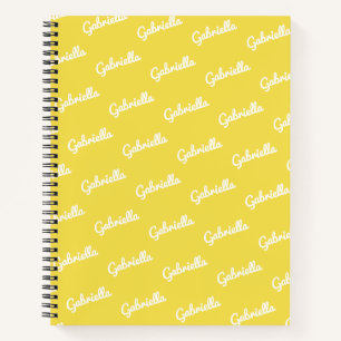 Cute Yellow and White Personalised Script Name   Notebook