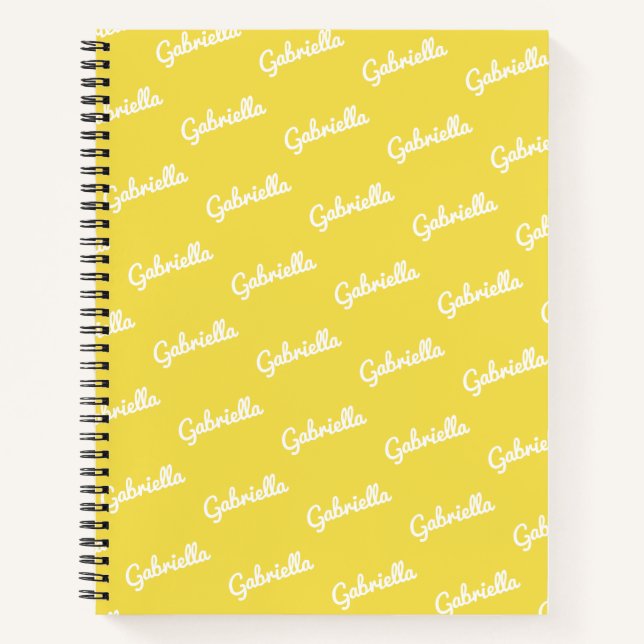 Cute Yellow and White Personalised Script Name   Notebook (Front)
