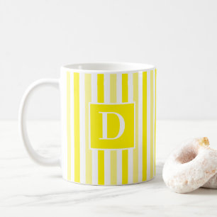 Cute Yellow and White Striped Single Initial Coffee Mug