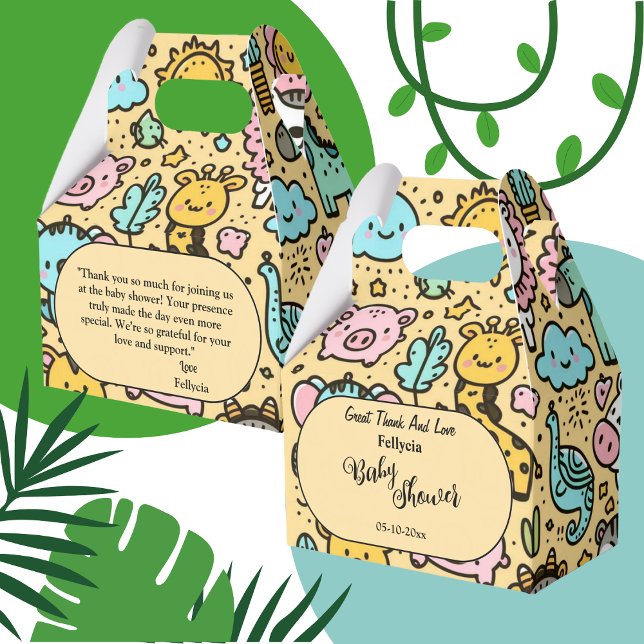 Cute Yellow Animal Doddles Favour Box (Creator Uploaded)