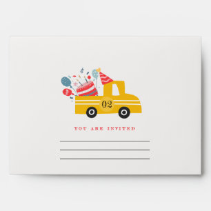 Cute Yellow Any Age Birthday Party Cake Truck Envelope