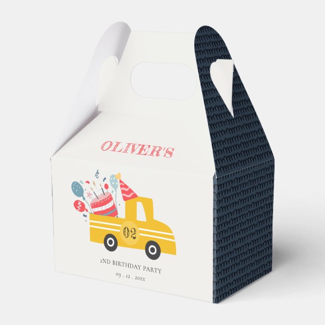 Cute Yellow Any Age Birthday Party Cake Truck Favour Box (Front Side)