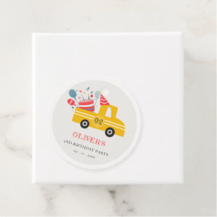 Cute Yellow Any Age Birthday Party Cake Truck Favour Tags