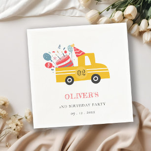 Cute Yellow Any Age Birthday Party Cake Truck Napkin