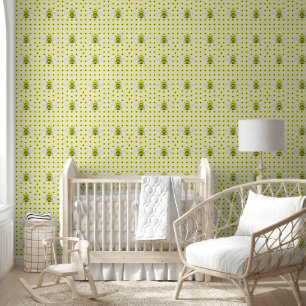 Cute Yellow Baby Bee Gender Neutral Patterned Wallpaper
