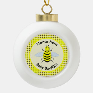 Cute Yellow Baby Bee Gender Reveal First Christmas Ceramic Ball Christmas Ornament