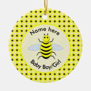 Cute Yellow Baby Bee Gender Reveal Neutral Ceramic Ornament