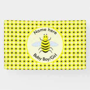 Cute Yellow Baby Bee Gender Reveal Neutral Custom Banner