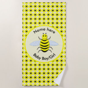 Cute Yellow Baby Bee Gender Reveal Neutral Custom Beach Towel