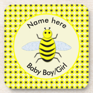 Cute Yellow Baby Bee Gender Reveal Neutral Custom Coaster