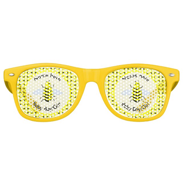 Cute Yellow Baby Bee Gender Reveal Neutral Custom Retro Sunglasses (Front)