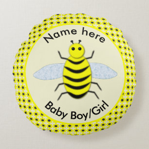 Cute Yellow Baby Bee Gender Reveal Neutral Custom Round Cushion