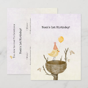 Cute Yellow Baby Bird With Balloon Invitation Brie Postcard