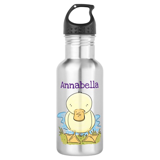 Cute yellow baby duckling cartoon illustration 532 ml water bottle (Front)