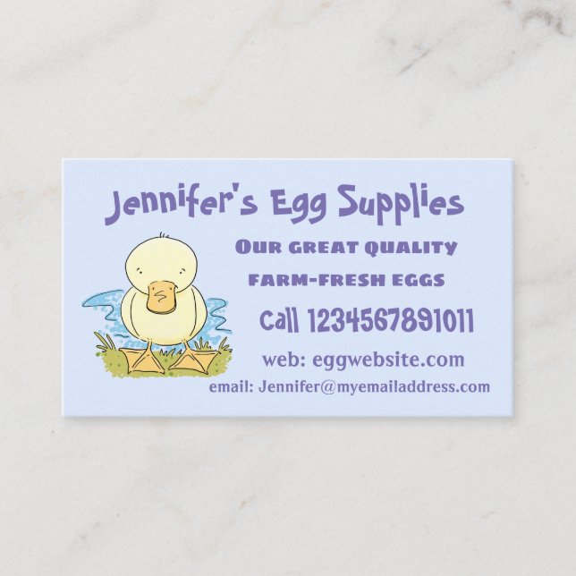 Cute yellow baby duckling cartoon illustration business card (Front)