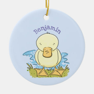 Cute yellow baby duckling cartoon illustration ceramic ornament
