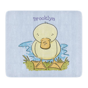 Cute yellow baby duckling cartoon illustration cutting board