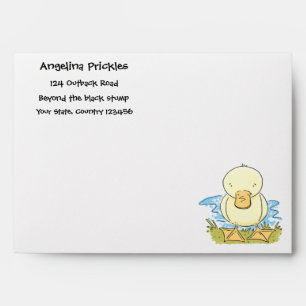 Cute yellow baby duckling cartoon illustration envelope