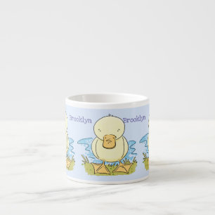 Cute yellow baby duckling cartoon illustration espresso cup
