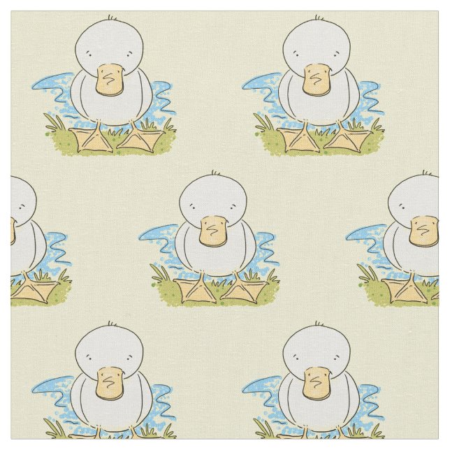 Cute yellow baby duckling cartoon illustration fabric (Close Up)