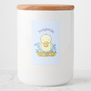 Cute yellow baby duckling cartoon illustration food label
