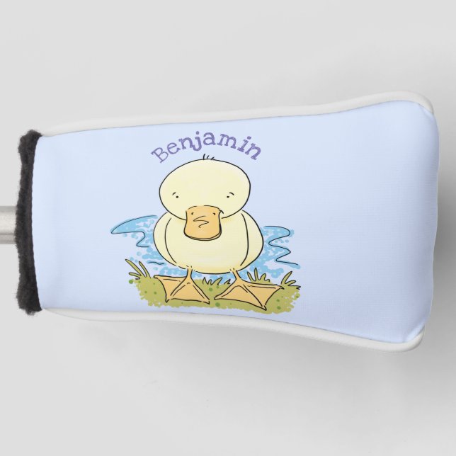 Cute yellow baby duckling cartoon illustration golf head cover (Front)