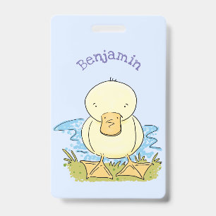 Cute yellow baby duckling cartoon illustration ID badge