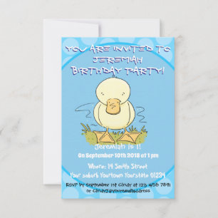 Cute yellow baby duckling cartoon illustration invitation