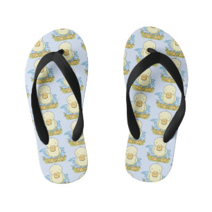 Cute yellow baby duckling cartoon illustration kid's thongs