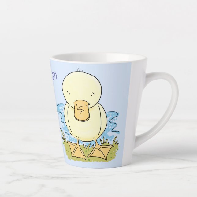 Cute yellow baby duckling cartoon illustration latte mug (Right)