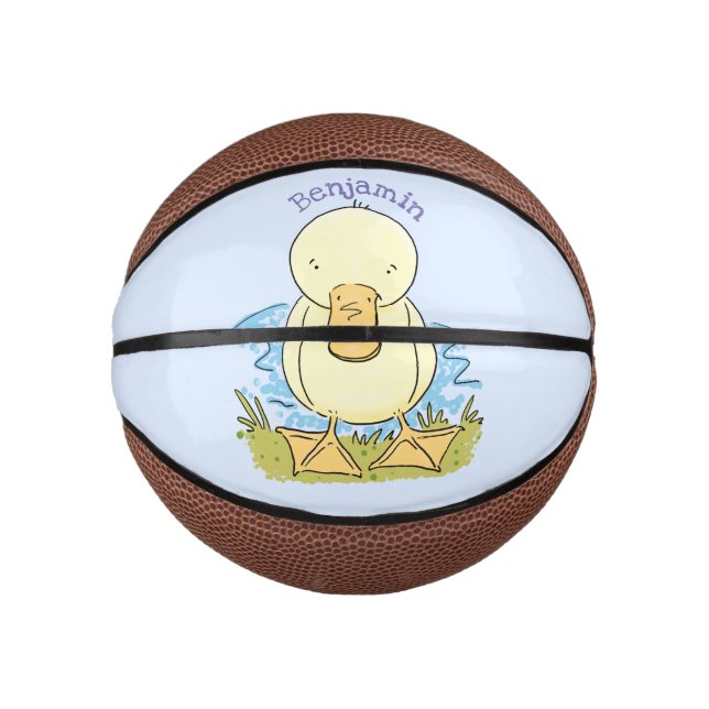 Cute yellow baby duckling cartoon illustration mini basketball (Front)