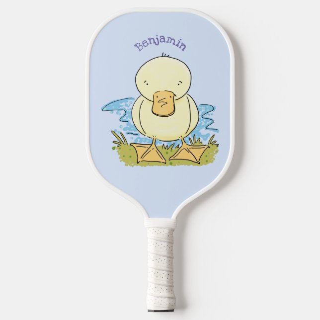 Cute yellow baby duckling cartoon illustration  pickleball paddle (Front)