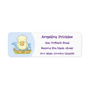Cute yellow baby duckling cartoon illustration return address label