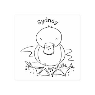 Cute yellow baby duckling cartoon illustration rubber stamp