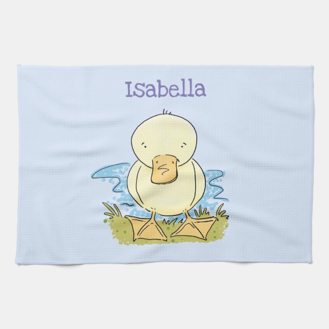 Cute yellow baby duckling cartoon illustration tea towel (Horizontal)