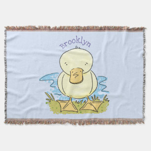 Cute yellow baby duckling cartoon illustration throw blanket
