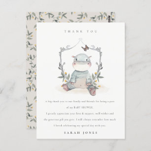 Cute Yellow Baby Hippo Fauna Baby Shower Thank You Postcard