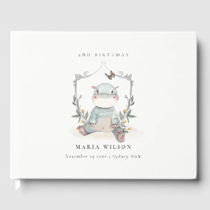 Cute Yellow Baby Hippo Foliage Any Age Birthday Guest Book