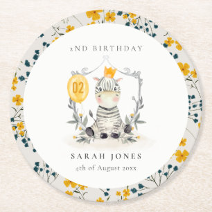 Cute Yellow Baby Zebra Foliage Any Age Birthday  Round Paper Coaster