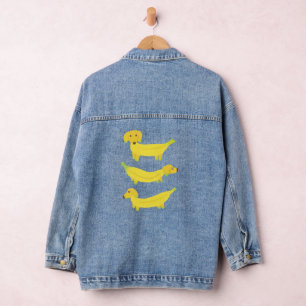 Cute Yellow Banana Dogs Graphic Denim Jacket